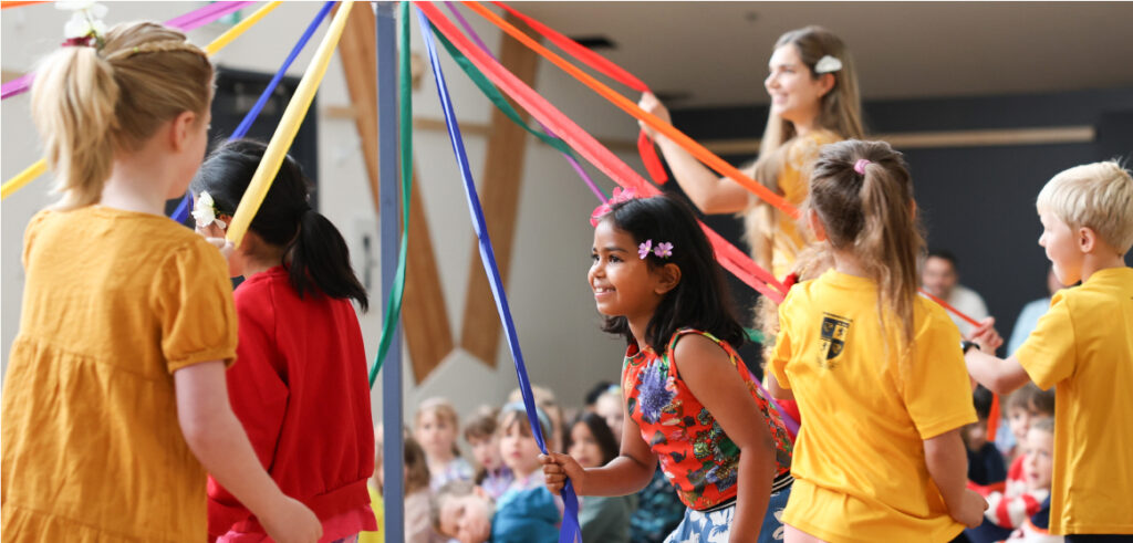 students with crafts in tent formation